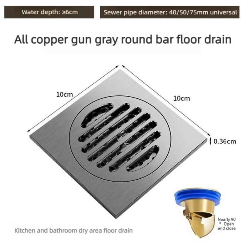 Gun Gray All Copper Anti Odor Bathroom Shower Room Sewer Invisible Floor Drain Washing Machine Toilet Drainage Device