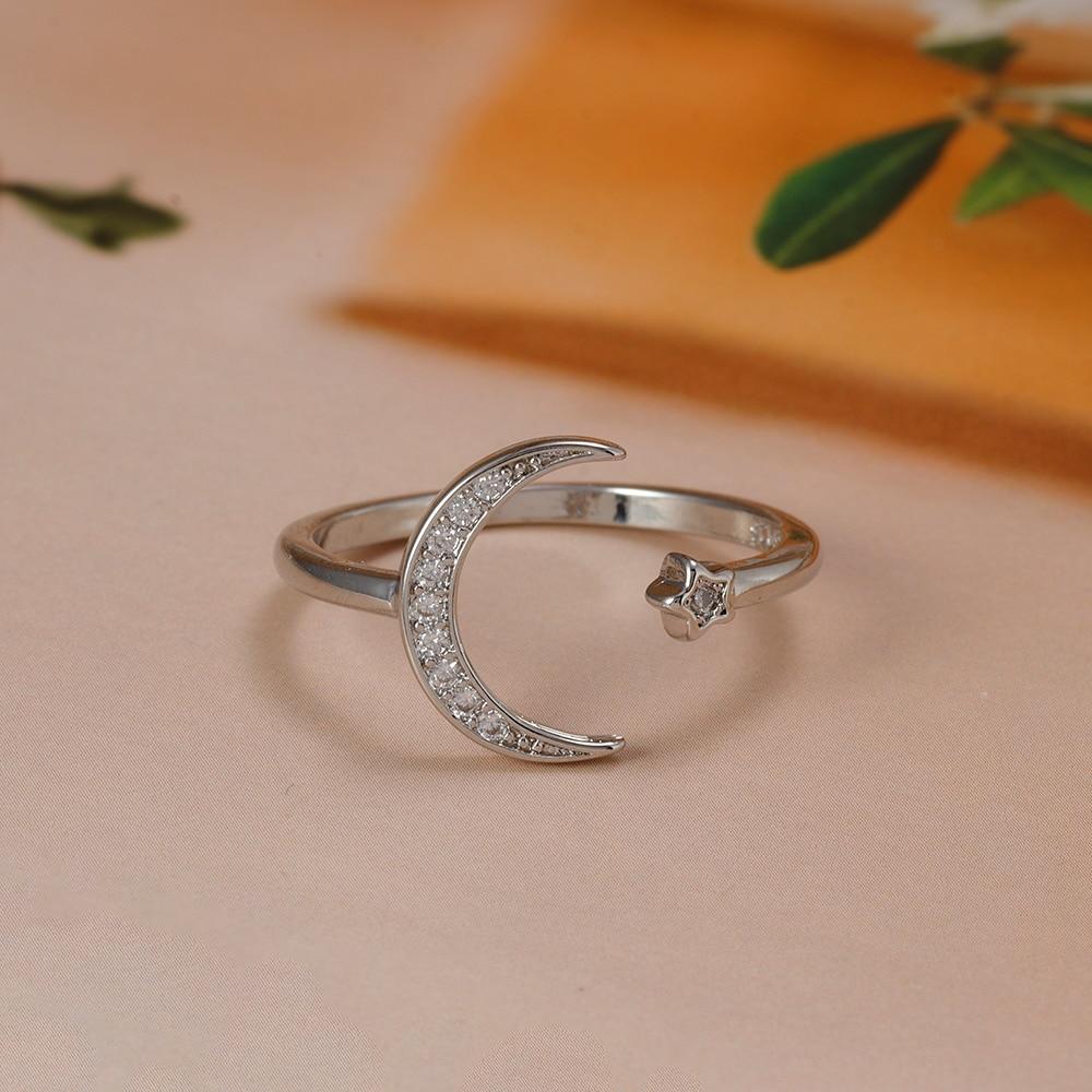 New Stainless Steel Star Moon Adjustable Rings For Women Wedding Finger Trendy Jewelry Adjustable Antique Rings Anillos