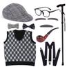100 Days Of School Halloween Grandpa Costume Set Old Man Costume Set Hat Glasses Mustache and Eyebrows for Kids Boys