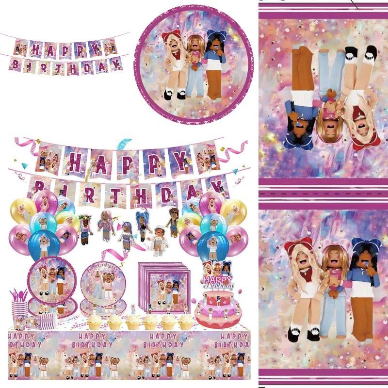 Pink Girl Gaming Theme Kids Birthday Party Tableware Set Roblox Girl Decorations Supplies