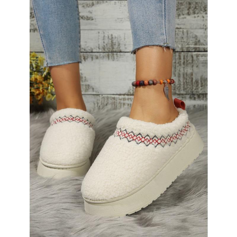 Women's Platform Snow Boots Large Size Plus Velvet Warm Wrap Color Matching European and American Casual Wear Wool Cotton Slippers