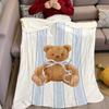 Blue Stripe Teddy Flannel Blanket Warm Soft Halloween Christmas Couch Warm Cozy Decorative Decor Gift for All Season