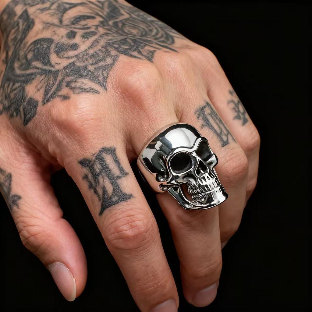 Anello Teschio in Acciaio Inossidabile 316L HNSP per Uomo Dito Punk Goth Accessori 8-14 Taglia Grande