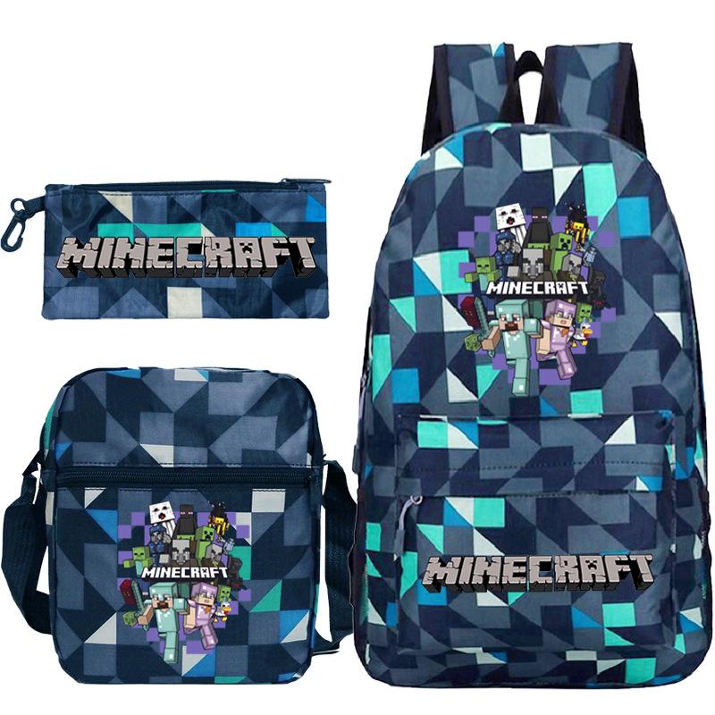 Minecraft Primary And Secondary School School Bag Children'S Backpack Backpack Shoulder Bag Pencil Case Three-Piece Set