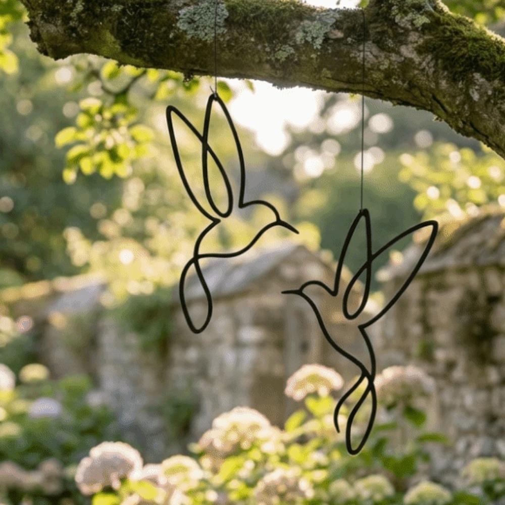 2PCS Black Hummingbird Silhouette Ornament Wall Mounted Bird Hanging Ornaments for Living Room