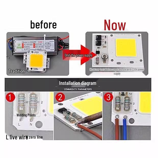 DOB Flicker-Free 220V Driverless LED Floodlight Chip with Thermal Grease