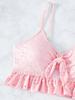 European and American Women's Fashion Solid Bikini Set 3 Pieces Swimwear Set Padded Ruffled Knot Top Briefs Ruffled Skirt Swimsuit Modest Bathing Suit