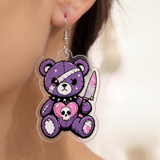 Lightweight Acrylic Earrings 1 Pair Halloween Dangle for Women, 2D Cute Edgy Dark Aesthetic Jewelry Skeleton Bear Earrings, Funny Party Holiday