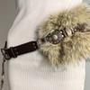 Fashion Women's Faux Fur Belt Rivet Leather Belts for Pants and Coats Brown and Black Girls' Belt