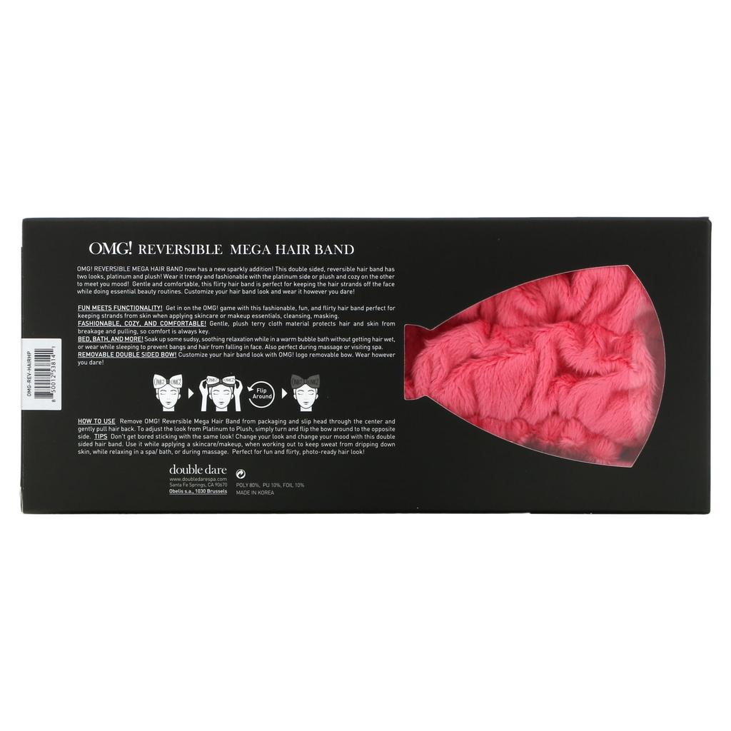 Double Dare, OMG! Reversible Mega Hair Band, Hot Pink Plush & Hot Pink Platinum, 1 Piece