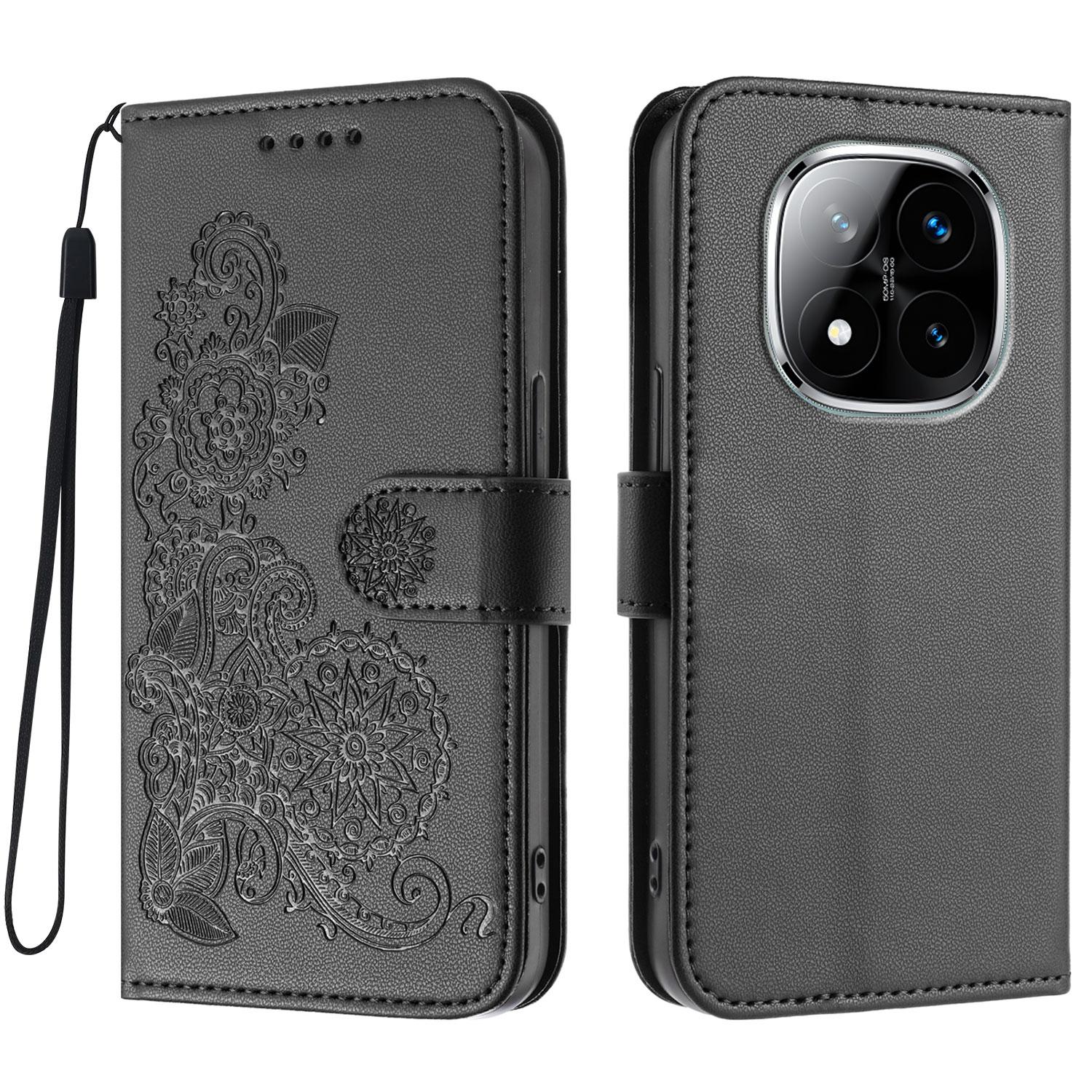 

For Xiaomi Redmi Note 14 Pro+ 5G/Xiaomi Redmi Note 14 Pro 5G Phone Cases Mandala Flower Leather Wallet Mobile Cover with Strap Black