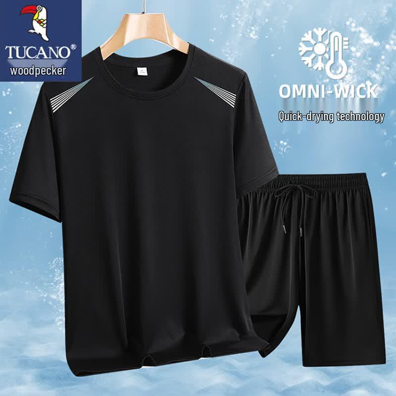 TUCANO Men s Ice Silk Quick-Dry Sport Casual Short Sleeve & Shorts Set XL