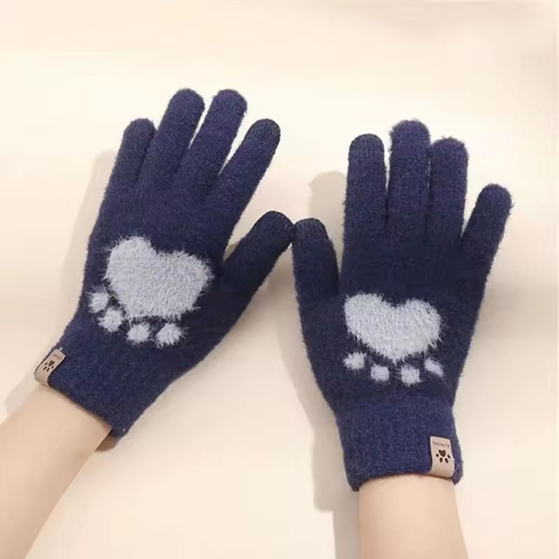 

Winter Cat Scratch Love Gloves for Women Plush Touch Screen Knitted Thick Gloves Soft and Fluffy Korean Cute All Finger Gloves
