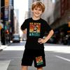 Boys 2 Piece Funny Number "67" Print Outfit, Short Sleeve T-Shirt and Shorts Set for Kids Age 5-14,Black and White Sporty Casual Summer Clothes