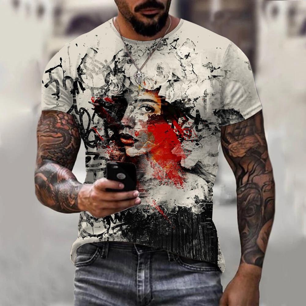 T-shirt Men's 3D Printing Ink Painting Women's Pattern Summer Men's Women Fashion Casual Comfort Oversized Crew Neck T-shirt Top