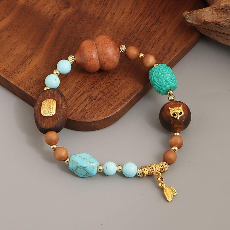 New Chinese Magnesite Turquoise Sandalwood Bracelet Design Gentle White Nine-tailed Fox Red Agate Accessories Fashion Bracelet