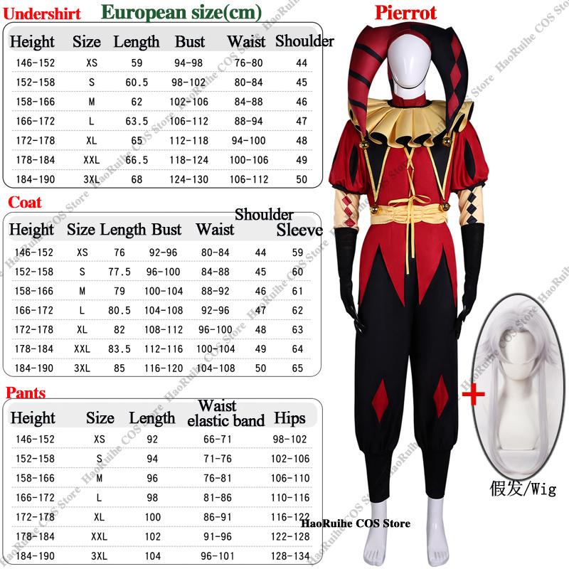 Le Cirque des Monstres Pierrot Clown Ensemble Complet Costume Cosplay Perruques Halloween Vêtements de Jeu de Rôle Vêtements Masque Chapeau Unisexe XXL