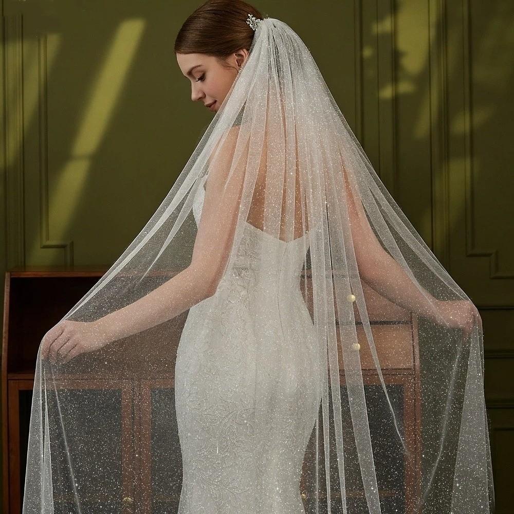 Mehrere Längen Brautschleier Einlagig Glänzend Brautschleier Hochzeit
