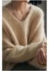Women's High-End French V-Neck Sweater – Soft, Long-Sleeved, Solid Color Knitwear for Autumn & Winter, Loose Fit, Trendy Style.