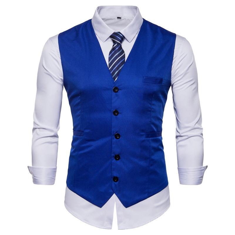Gilet Gilet da Uomo Moda Colore Unico Monopetto Business Casual