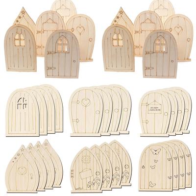 6 piezas/juego Adornos de Pintura DIY para Puerta de Madera Mini Puerta de Hadas Artesanía Para Decoraciones de Paisaje de Jardín Hogar Suministros para Regalos de Niños