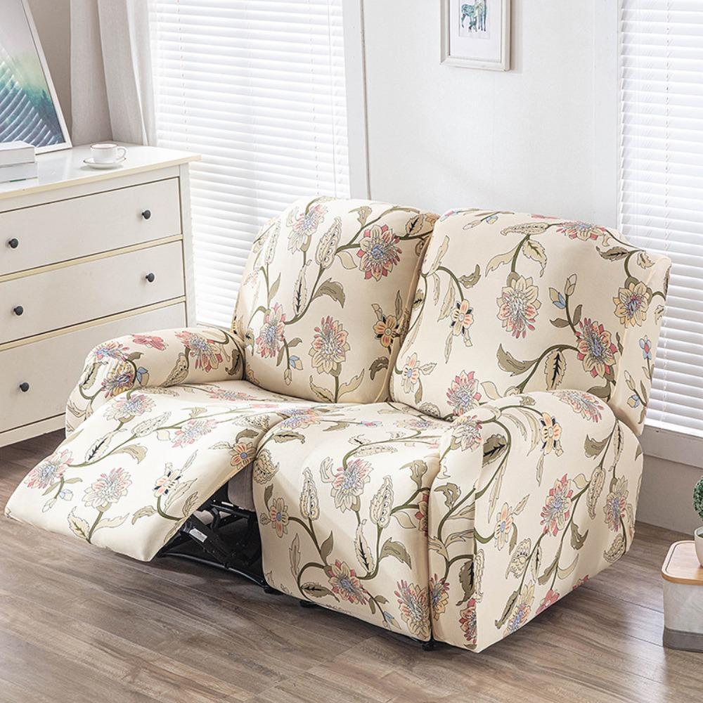 Elastic Recliner Sofa Cover Full Protection Thick Fabric Slipcover with Floral Print for Rocking Chairs