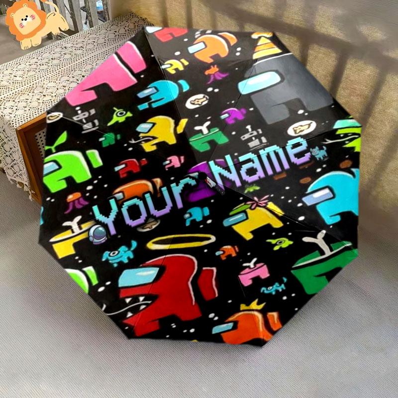 1 PC Automatic Folding Umbrella - Among Us Custom Name Pattern, Portable & Foldable Design with 8 Ribs, Christmas Birthday Gifts