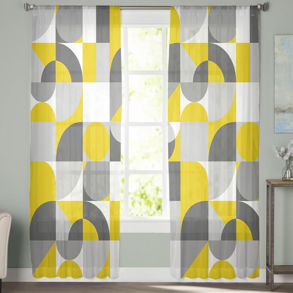 Nordic Retro Medieval Geometry Tulle Curtains For Living Room Bedroom Voile Sheer Curtain Window Home Decor Drapes
