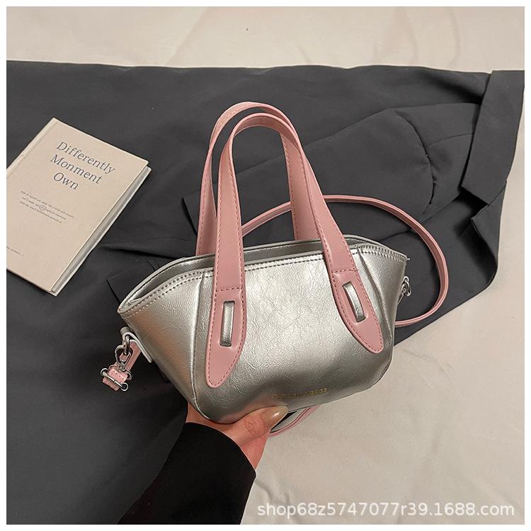 Premium Hand Bag Summer Shoulder Messenger Bag Silver Powder Contrasting Color Bag Women's Shoulder Messenger Tote Bag