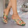 Fashion Beach Vocation High Clear Heels Sandals Women Summer 2025 Fashion Big Square Toe Floral Print Bohemia Slides Woman Plus Size