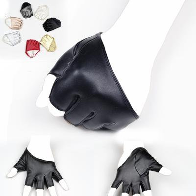 Half Palm, Half Finger Gloves, Women's Imitation Leather DS Performance, Female Street Dance, Thin PU Nightclub Performance, Dance Photography
