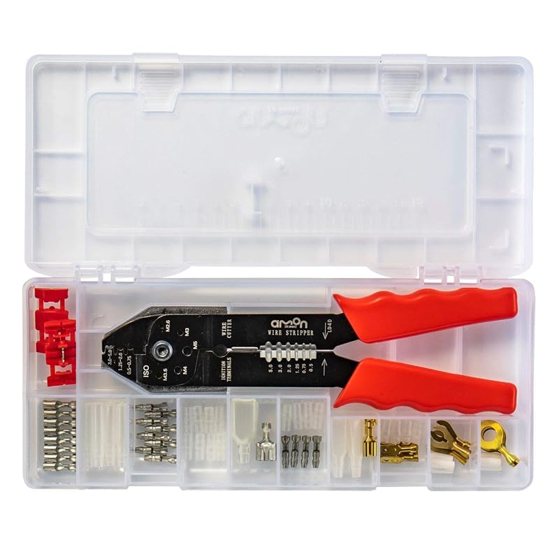 Amon Terminal & Tool Set: A set of electrical pliers and terminals for wiring work, for connecting and branching wiring cords, and for tapping power