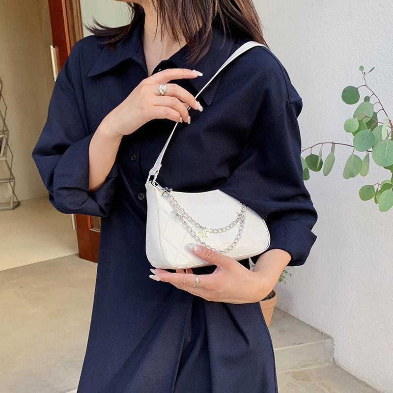 Fashion Women Pu Leather Small Shoulder Underarm Bag Ladies Vintage Butterfly Chain Pure Color Zipper Mini Purse Handbag