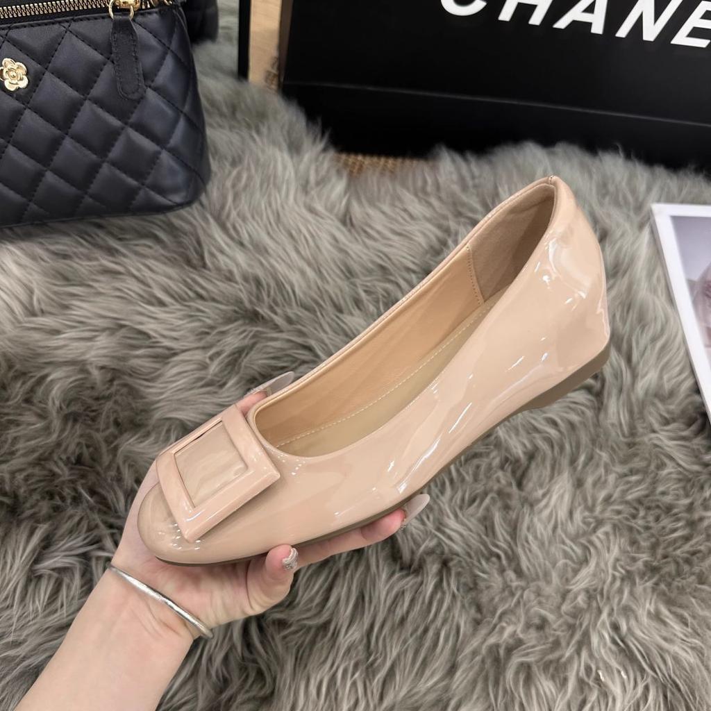 Luxury Women's Flat Shoes Summer Square Buckle Shallow Mouth Round Head Soft Bottom Flat Shoes Fashion Versatile Casual Shoes