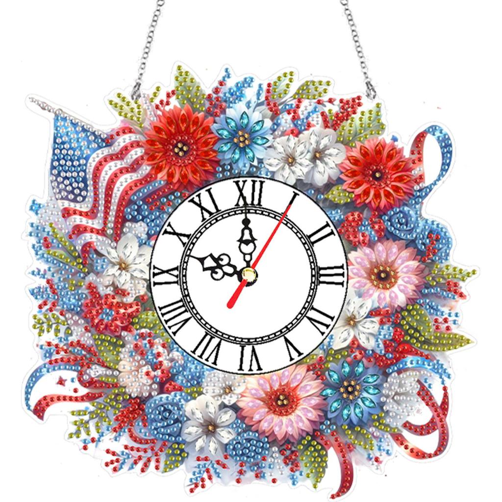 Acrylic Special Shape Wreath Diamond Painting Wreath Clock 5D Diamond Painting Clock Art Craft Diamond Painting Hanging Clock