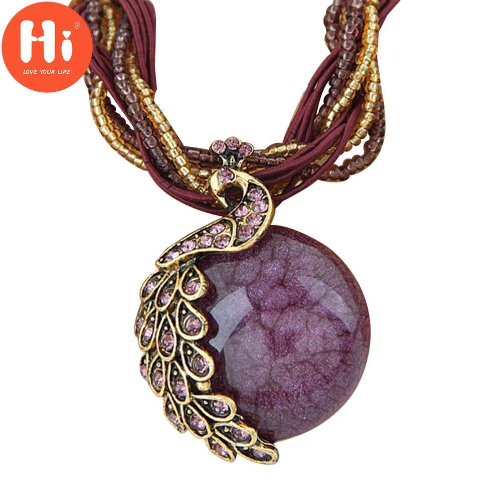 Ciao Collana Pavone Regalo Zricon Opale Bohemien Ciondolo Intarsiato