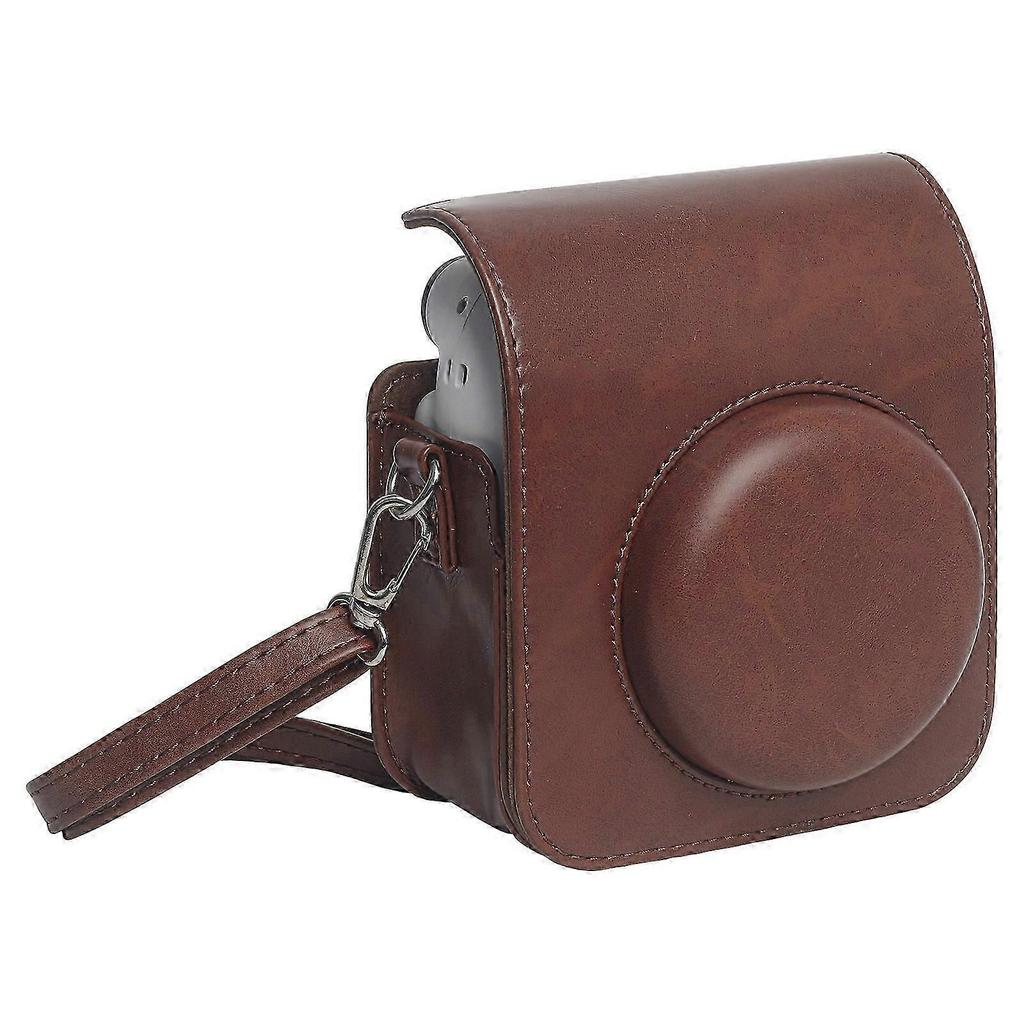 For Fujifilm Instax Mini 12 Leather Case Full Body Camera Bag With Shoulder Strap (brown)