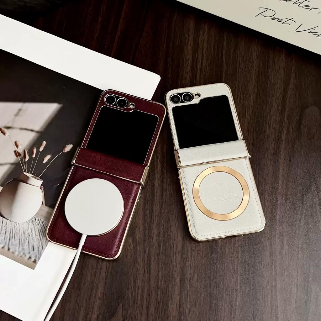 New Electroplated Vintage Magnetic PU Leather Anti-shock Folding Phone Case for Samsung Galaxy Z Flip 7 6 5 4