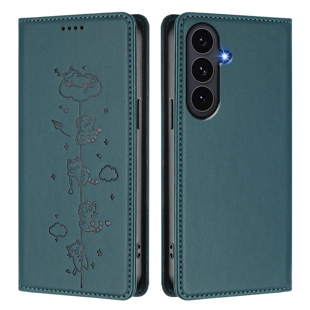 For Samsung Galaxy S25 FE Case RFID Blocking Wallet Stand Imprinted Cat Pattern Leather Phone Cover