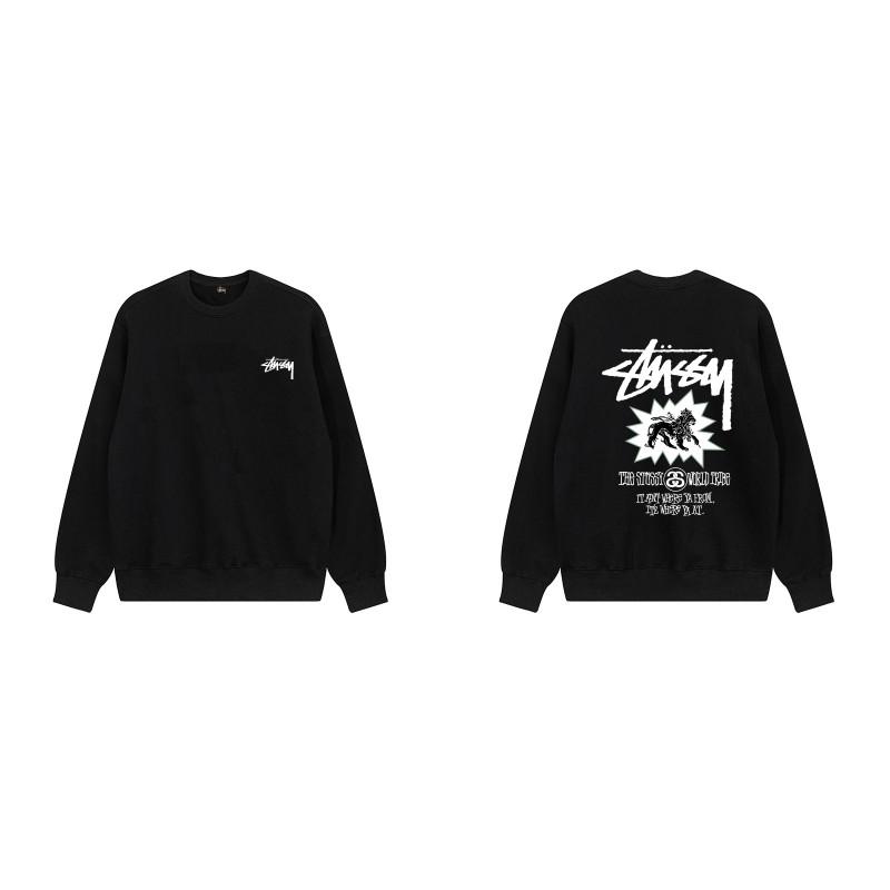Stussy Style Printed Crewneck Sweatshirt Men Women Loose Fit Thin Top Casual Streetwear