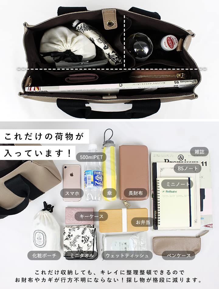 Lizdays Damen A4 Tragetasche, 2-Wege, Bandgriff, IC-Kartenfach, Klein (Grau Beige)