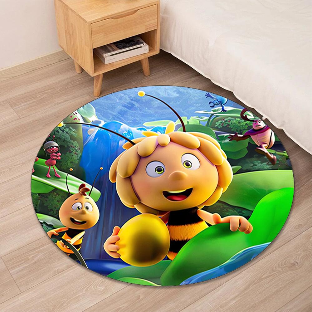 Maya the Bee Printed Round Rug Carpet Chair Rug Area Rug Entryway Doormats,for Office Chair Living Room Bedroom Kitchen Room.