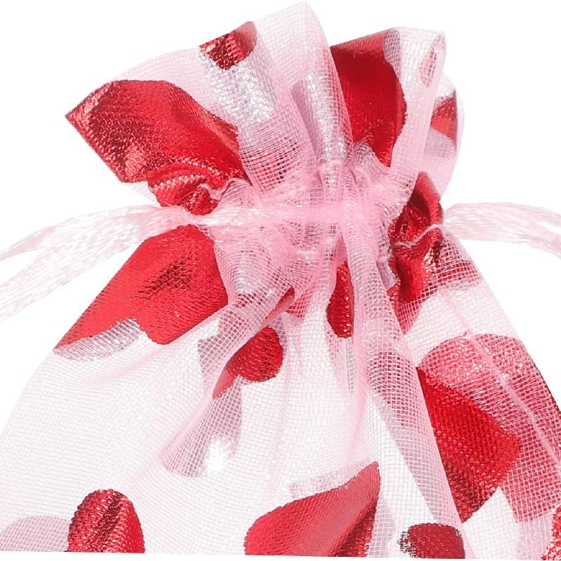 100 Pezzi Sacchetti in Organza a Forma di Cuore Rosso Matrimonio San Valentino Regalo Sacchetto con Coulisse per Caramelle Sacchetti Esposizione Gioielli Decorazione Festa di Compleanno