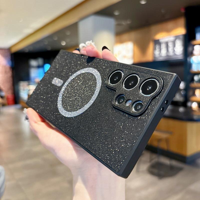 Fashion Glitter Matte Magnetic Phone Case For Samsung Galaxy S25 S24 Ultra S23 S22 for Magsafe Slim Shockproof Soft TPU Lens Protection Bumper Cover