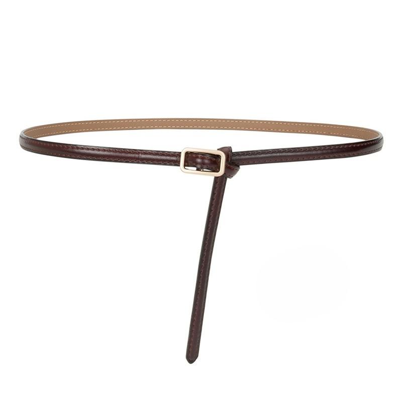 Women's Genuine Leather Non-hole Knotted Thin Belt Decorative Women's Dress Versatile Women's Belt Running Belt