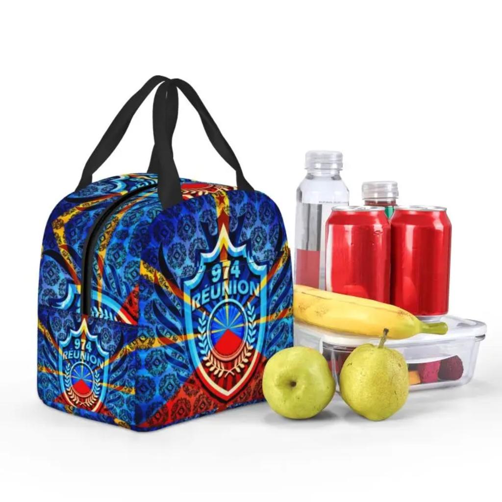 974 Reunion Island Insulated Lunch Bags for Women Maveli Coat of Arms Portable Cooler Thermal Bento Box School