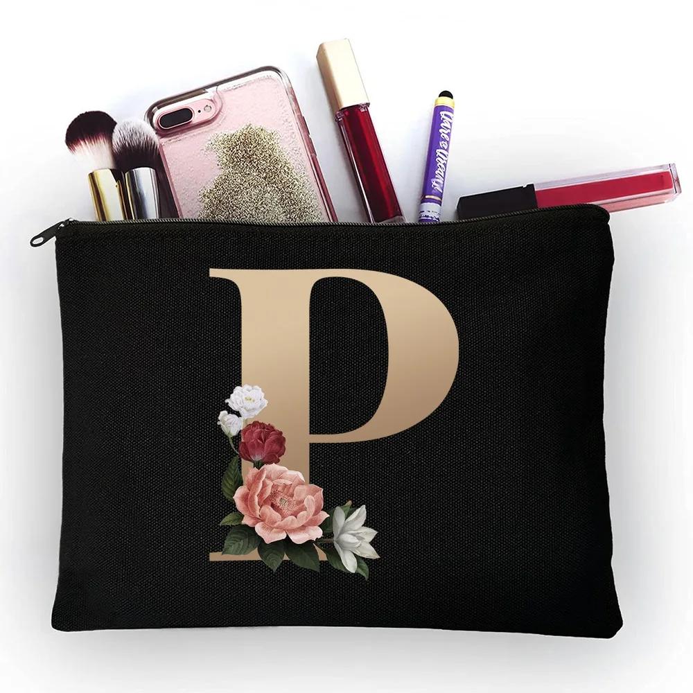 Girl Makeup Bag Golden Letter Pattern Classic Organizer Bag Pouches for Travel Bags Pouch Women's Cosmetic Bag