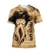 Tentacle Organism Pattern T-Shirt for Men Retro Ocean Animal 3D Printed T Shirts Loose Tees Round Neck Street Tops Short Sleeves