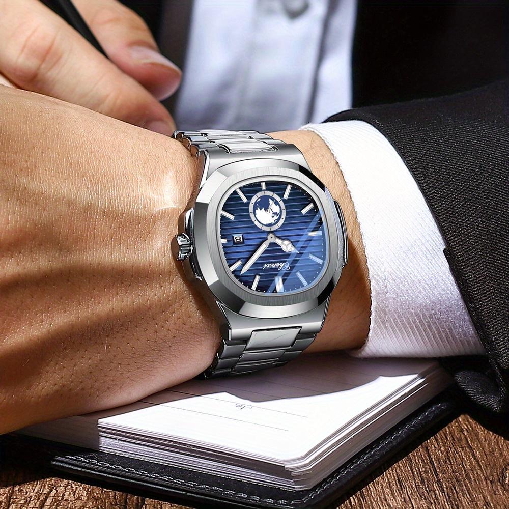 Luxury Brand Business Men's Watches Fashion Blue Dial Auto Date Quartz Wristwatches Men Casual Sports Watches  Erkek Kol Saati