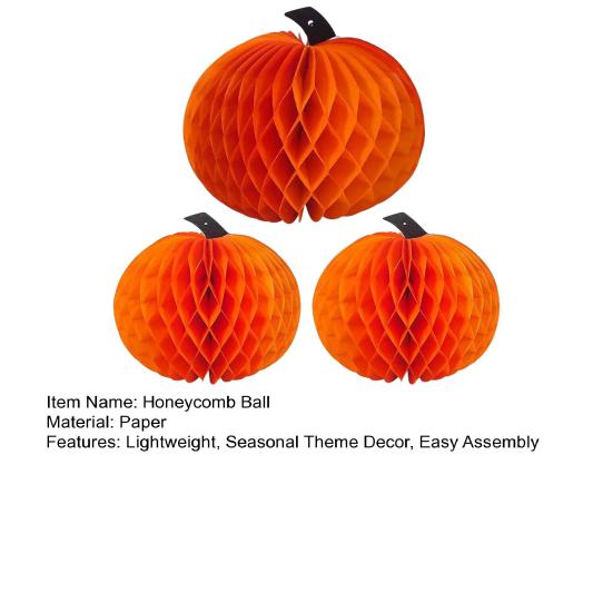 Halloween Pumpkin Decorations 3 Pcs Paper Honeycomb Centerpieces for Tables, 3D Festive Holiday Hanging Party Thanksgiving Fall Festival